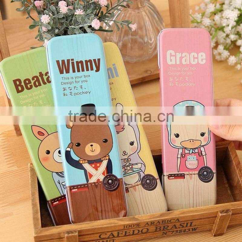 factory wholesale metal pencil case rectangular cartoon metal tin case