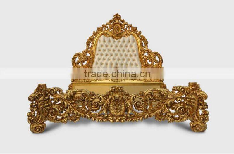 European World Precious Golden Carved Canopy Bedroom Furniture, Luxury Designed Bedroom Set