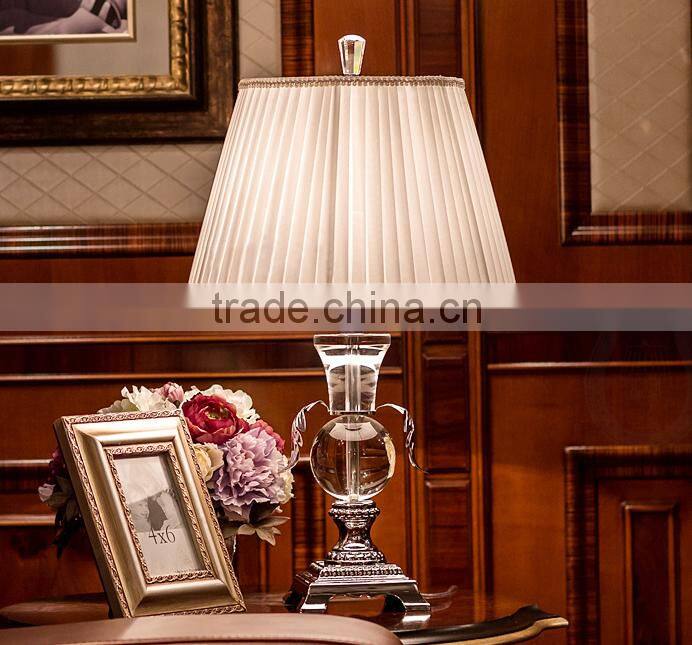 K9 crystal lamp body metal lamp bottom table lamp with fabric lampshade