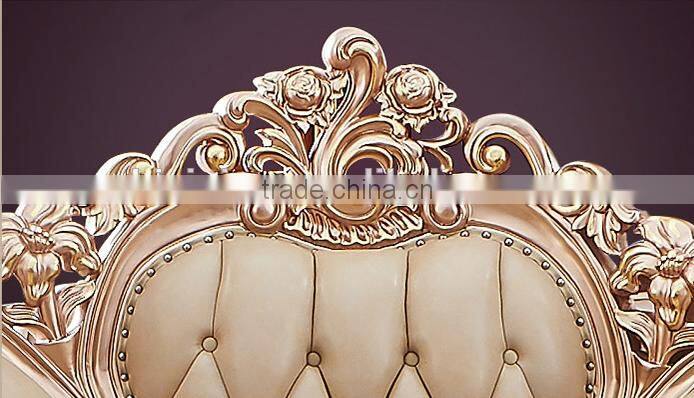 Champagne gold flower carving genuine leather sofa set