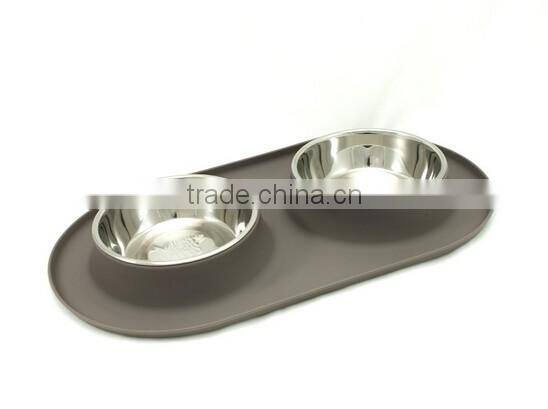 Medium Stainless Steel Double Dog Feeder with Non-Slip Silicone Base