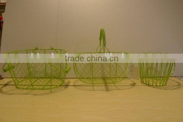 Oval Wire Baskets garlic fruit Storage Rustic Trugs Wood Handle Eggs basket