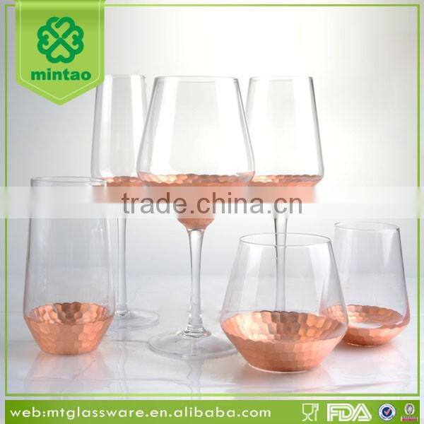 Copper decal round novelty glass wine decanter and wine glass