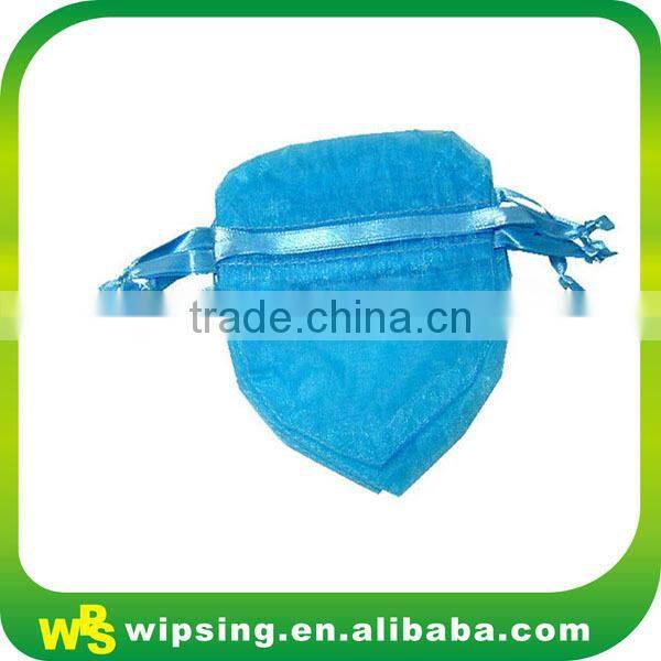 White Organza Pouch with Printed Ribbon Drawstring