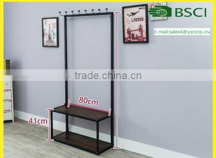 Clothes Hanging Cloth Garment Rack Stand Vintage Stand Closet Shelf Storage Garment Bedroom Clothing Rack with Shoe Storage