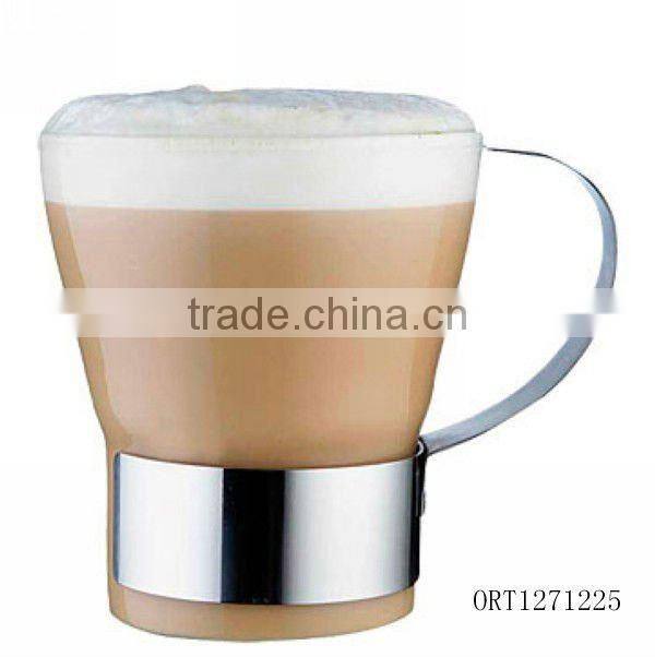 stainless steel handle drinking glass cup
