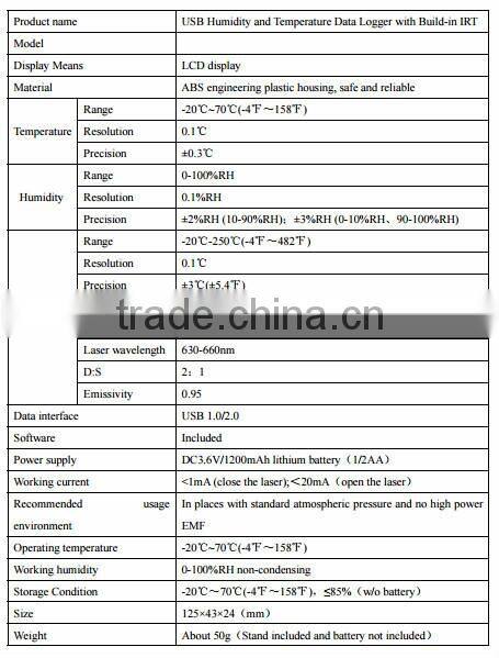 USB stick Temperature and Humidity thermo logger / recorder with LCD display and built in IRT