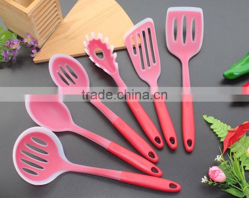 CK-3121 Food grade FDA & LFGB 6pcs gadget silicone kitchen cooking tools set eco silicone kitchen utensil set with PP handle