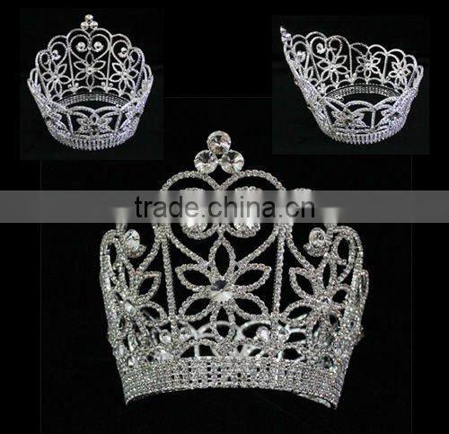 Fashion Crystal Silver plated Full Round princess crown for girls