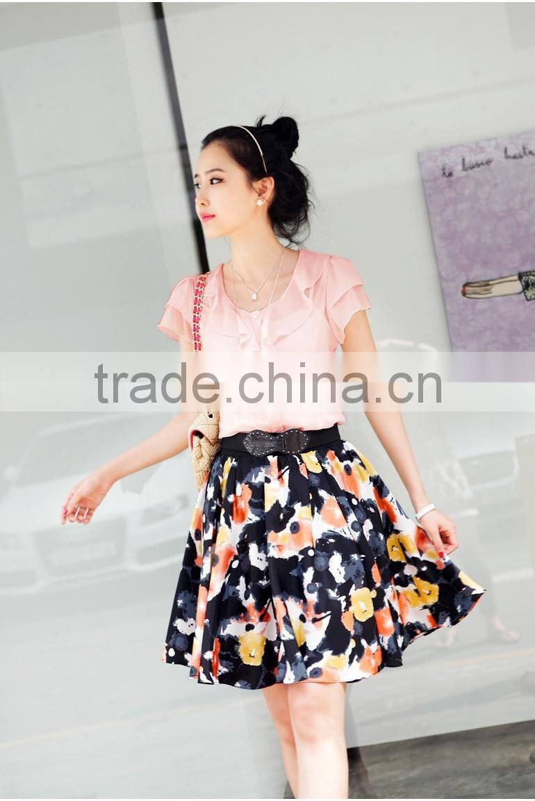 NEW 2015 Spring Summer New Women Clothing Girl Casual Bow tie Short Sleeve Chiffon Blouse & Shirt Office Lady Ruffles Formal Top