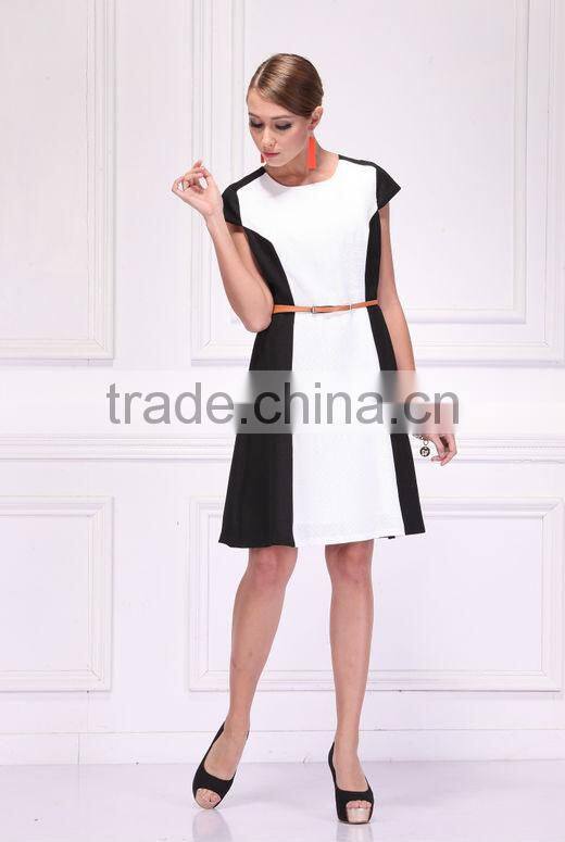 2014 Manni New Designed Knee Length Black And White Formal Dress