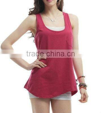 Women's loose fit U neck slip T-shirt with a pocket