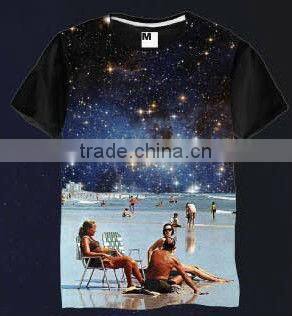 Mens Black Cosmic Beach Sublimation Full Graphic Print Tshirt