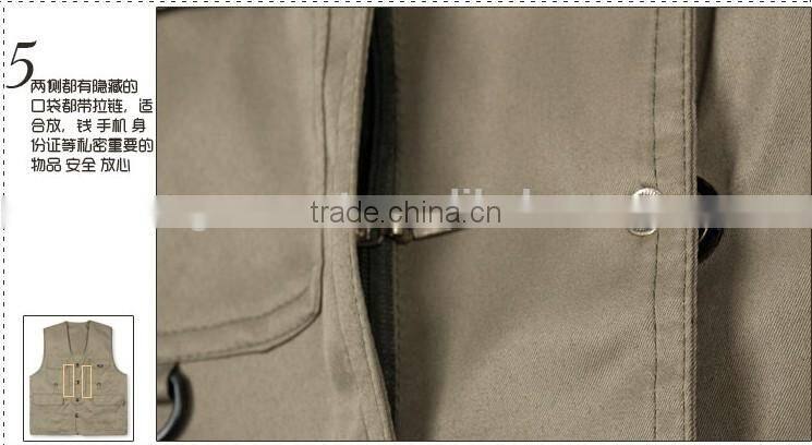 Men's reversible clothing casual outdoor fishing vest multi-pocket Men V-neck cotton vest brand