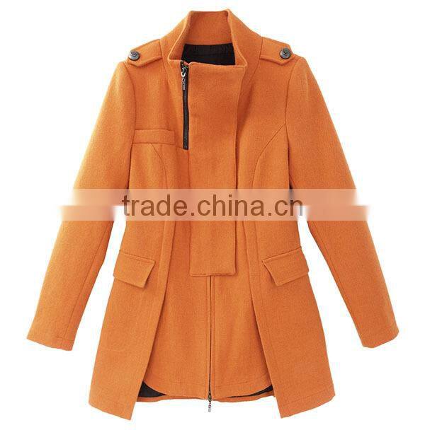 women's newest design zipper embellished thermo coat with pockets and epaulet