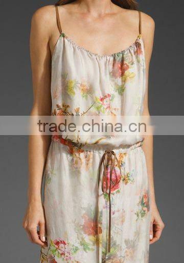 latest design!sleeveless!12DR063 2012 Hot selling Summer 100%Silk fashion Printed Long Dress,manufacturer