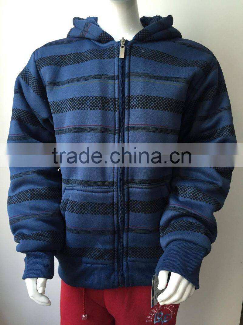 Manufacture Navy blue stripe style boy baseball jacket with hoody