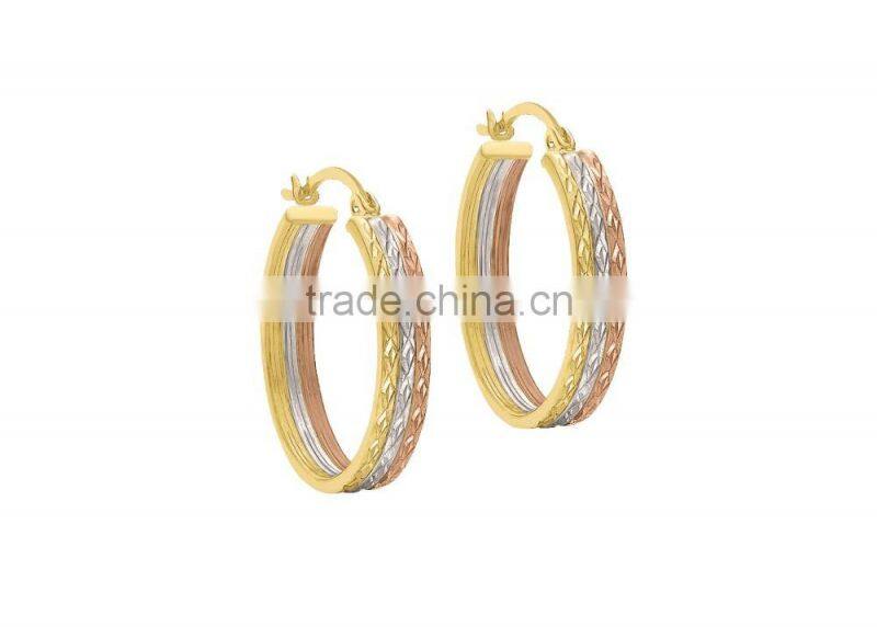 Artificial Gold Plated Tri Tone Hoop Earrings