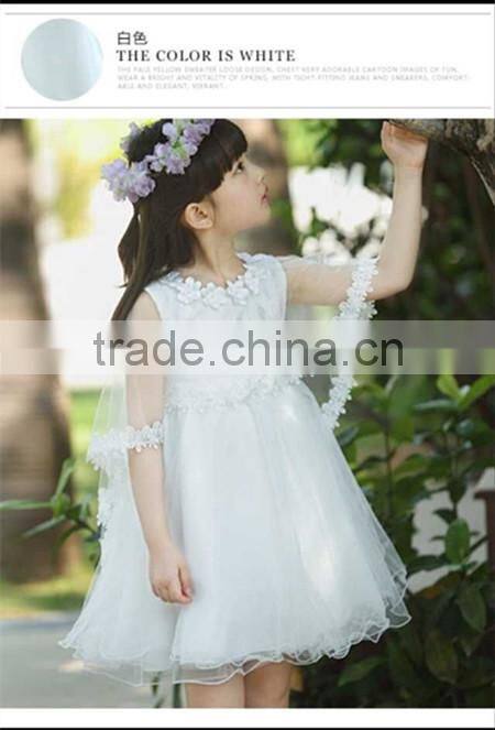Medium length short sleeves Anti wrinkle girl chiffon wedding dress uses children clothing