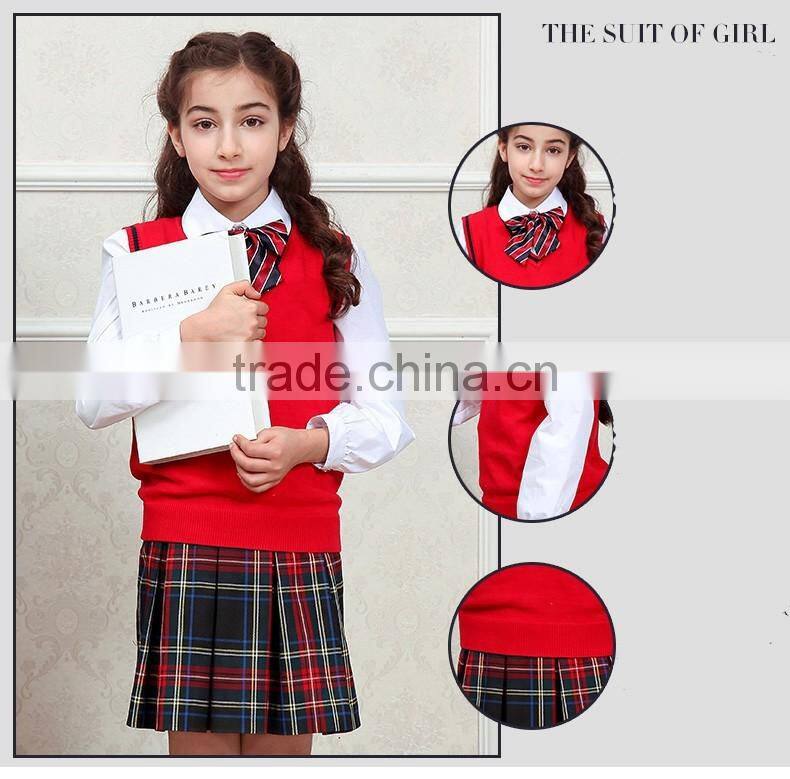 Red sleeveless unisex sweater vest school uniforms design with picture primary