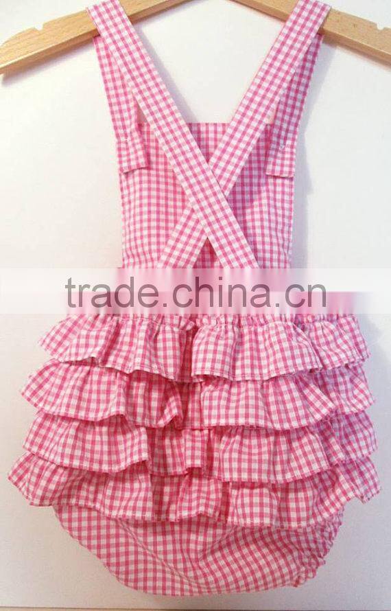 Wholesale Newborn Baby Clothes Toddler Cotton Gingham Design Bodysuit Baby Girls Sleeveless Romper