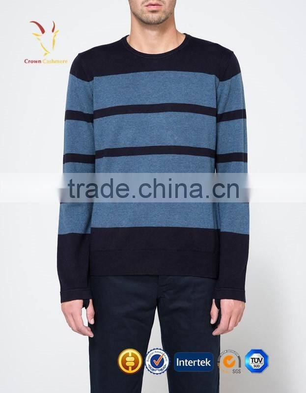 Stripe Crewneck Long Sleeve Pattern Knitted Sweater Pullover For Men