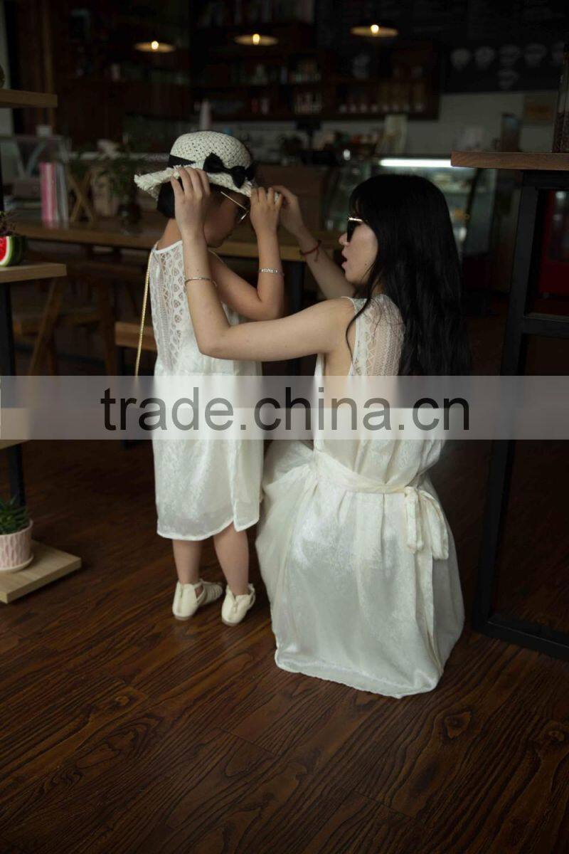 COOL KID ZONE summer white sleeveless chiffon princess dress matching mother and daughter dress