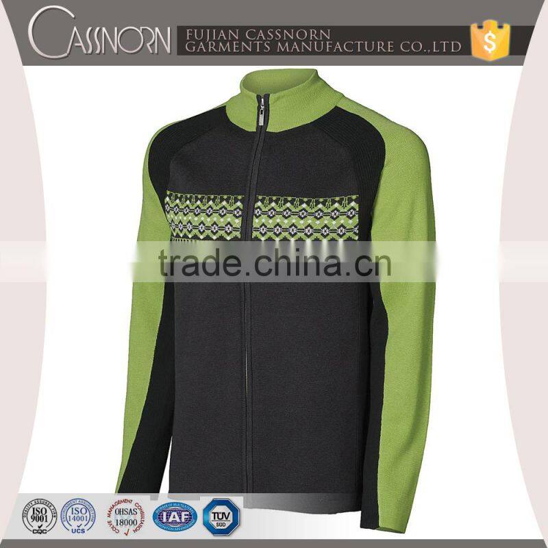 best price blend ribbed full zipper cardigan jacquard mans mock turtleneck sweater