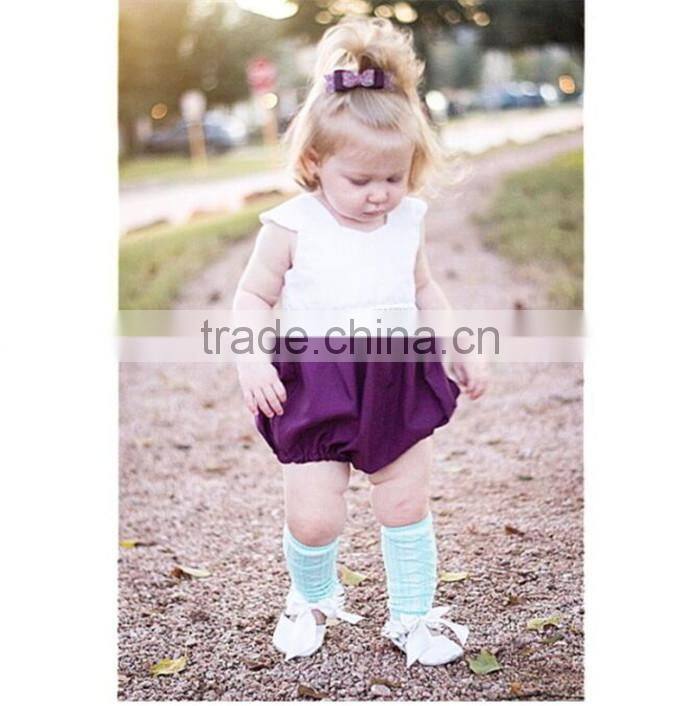 Gorgeous quality baby girl clothes ivory purple splicing toddler romper jumpsuits