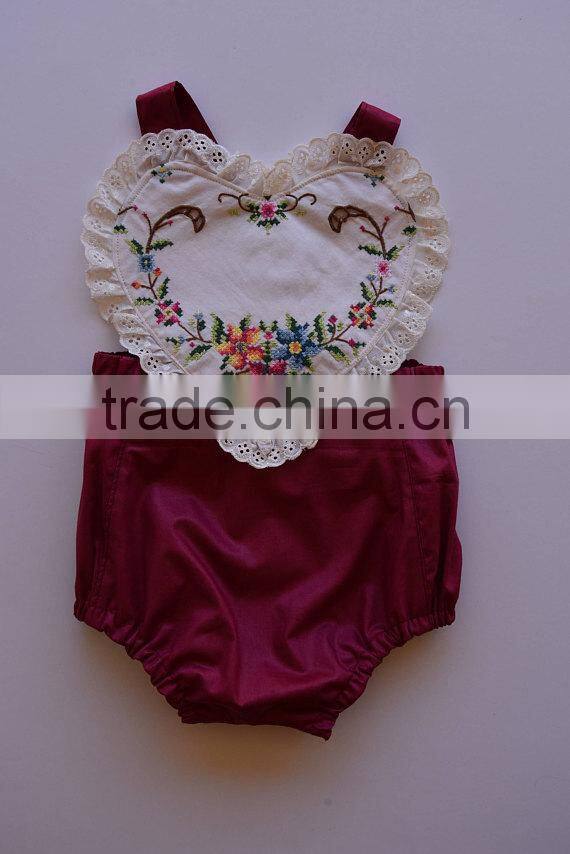 Maroon Vintage Embroidery Romper/Playsuit For Wholesale Baby Clothes Toddler Clothing
