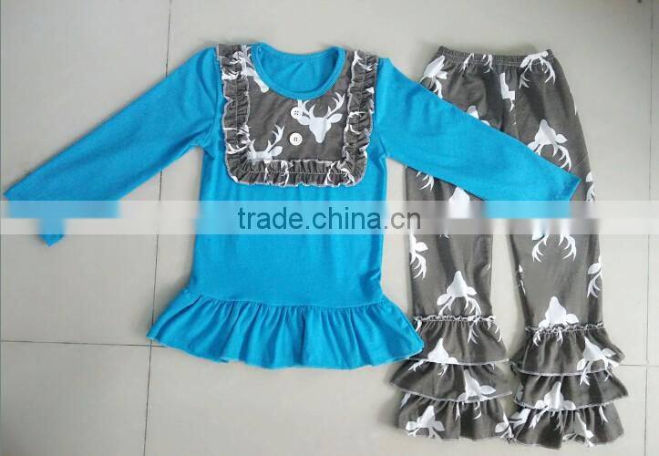 Hot sale cute fashion kids ruffle japamas fashion weastern girls japamas christmas baby outfit wholesale