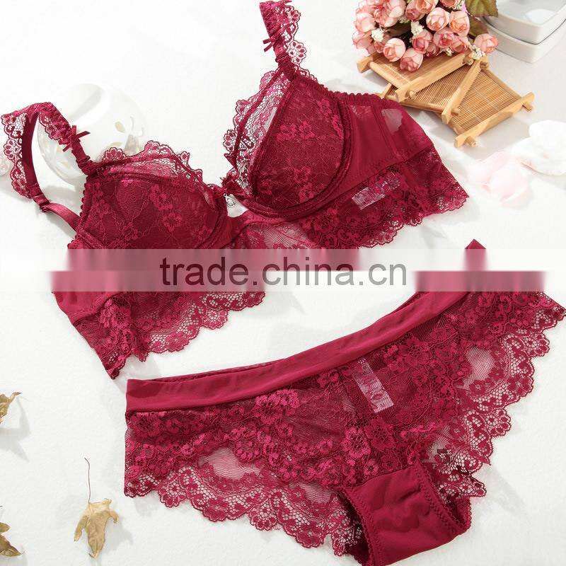3/4 cup Nylon & Lace Bra and Panties Set, different size & hollow & breathable, floral, more colors, Sol