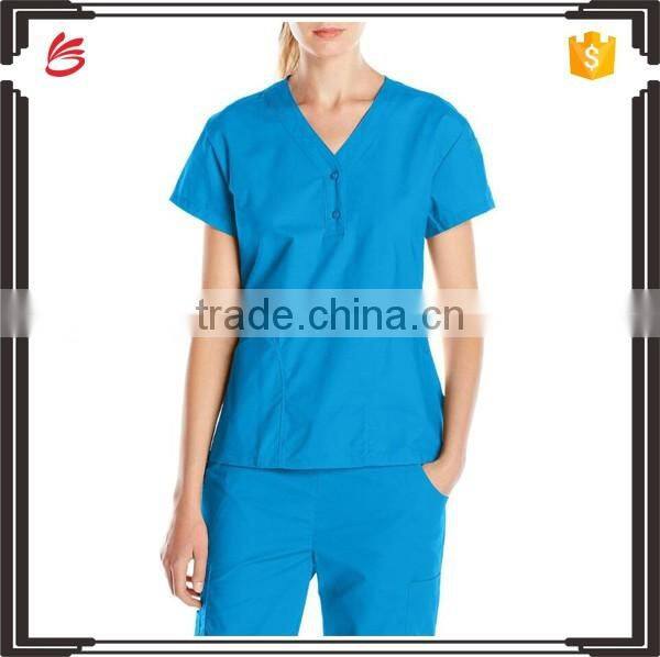 women's V-neck scrub top with closure hospital uniform