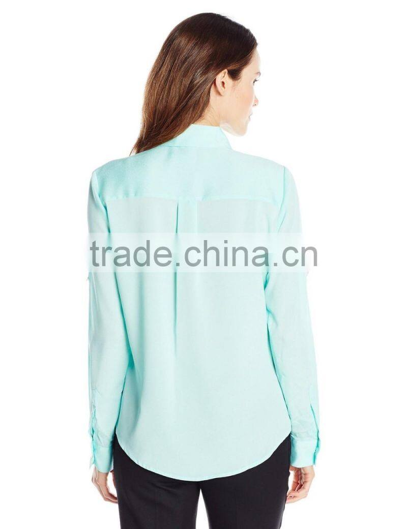 Women's Pink,Orange,Blue Double Button Blouse