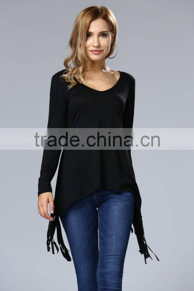 Fashion Blouse Back Lace Design Long Sleeve Korean Blouse For Wholesale 2017