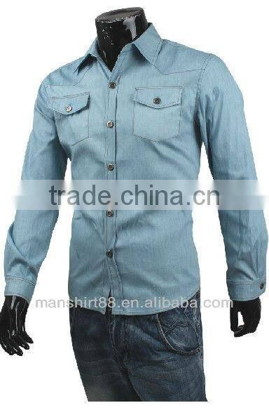 new design long sleeve slim fit denim casual shirt for men