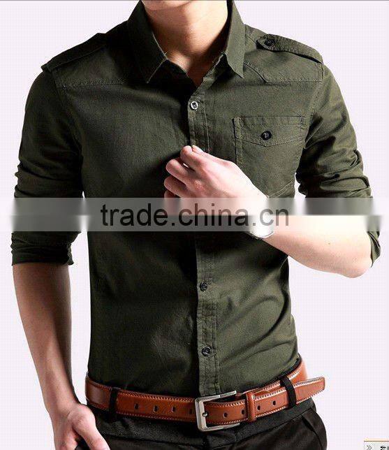 New Elegant Khaki 100%Cotton Men fancy casual Shoulder strap shirt with square collar
