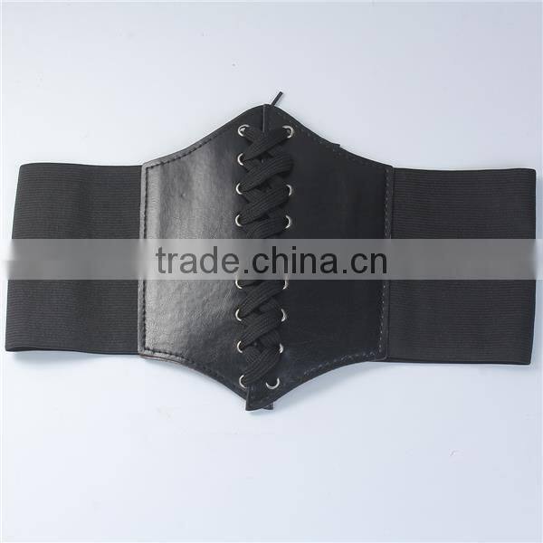 High Quality Black PU Leather Elastic Wide Waist Belt