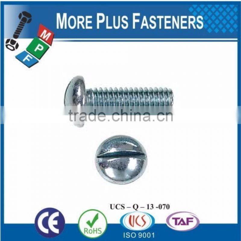 Made in Taiwan Aluminum Stainless Steel Zinc Plated Round Head Slotted Drive Machine Screw