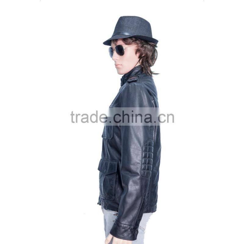 BIKER LEATHER JACKET WITH FOUR FLAP CHEST POCKET