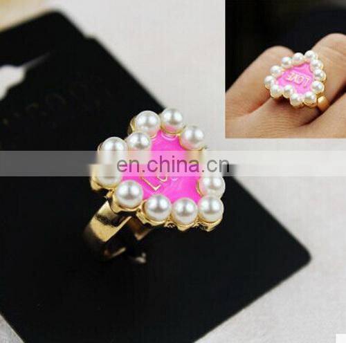 Fashion New Top Design Pearl Letters Heart Women's Gold Alloy Finger Ring