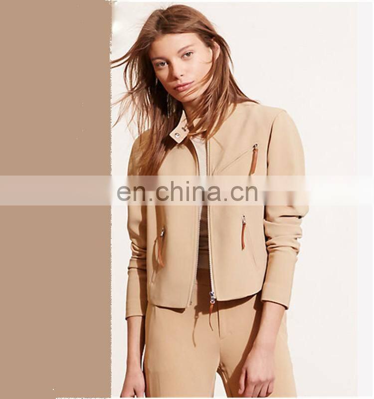 Fancy stretch crepe neutral classic moto jacket
