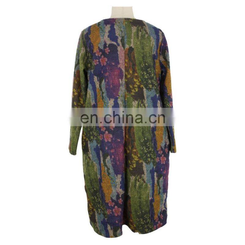 Multi Color Abstract Print Free Size Senior Women Long Dress Clothing