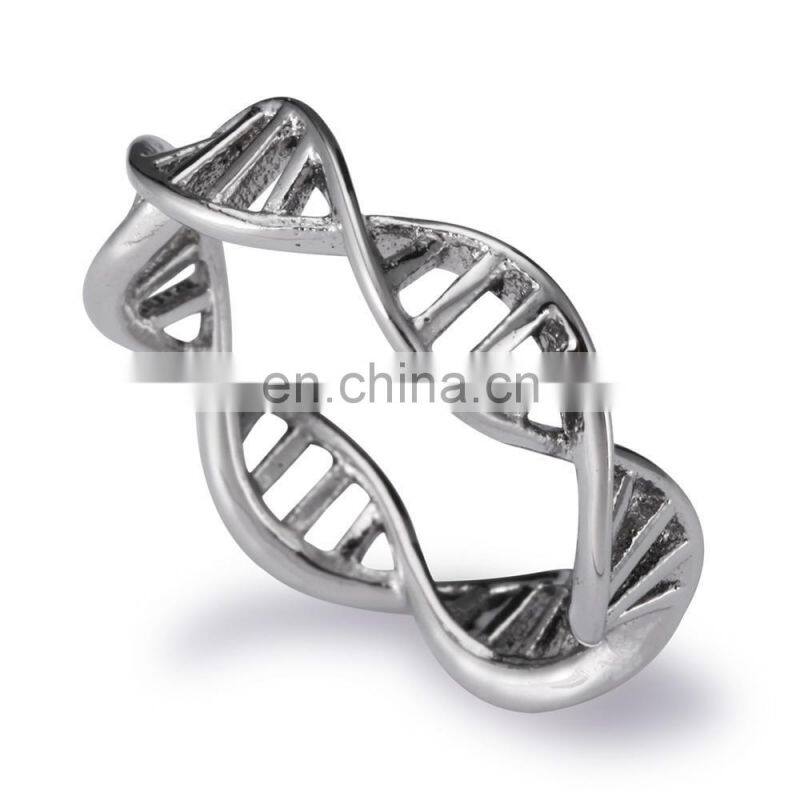 Custom alloy Rose gold /Gold /Silver DNA hollow-out ring Spiral personality molecules boys finger rings