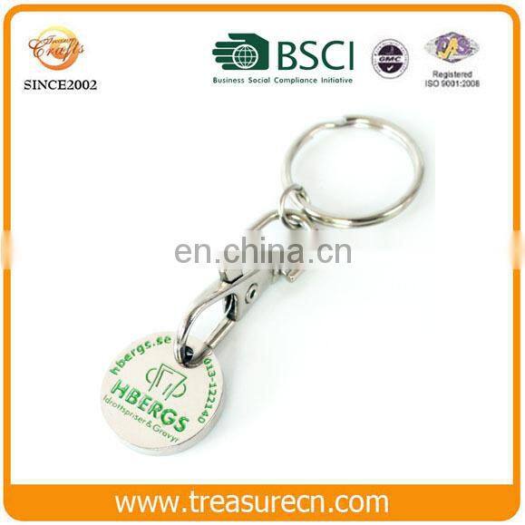 Top quality cheap metal coin holder keychain with sticker logo
