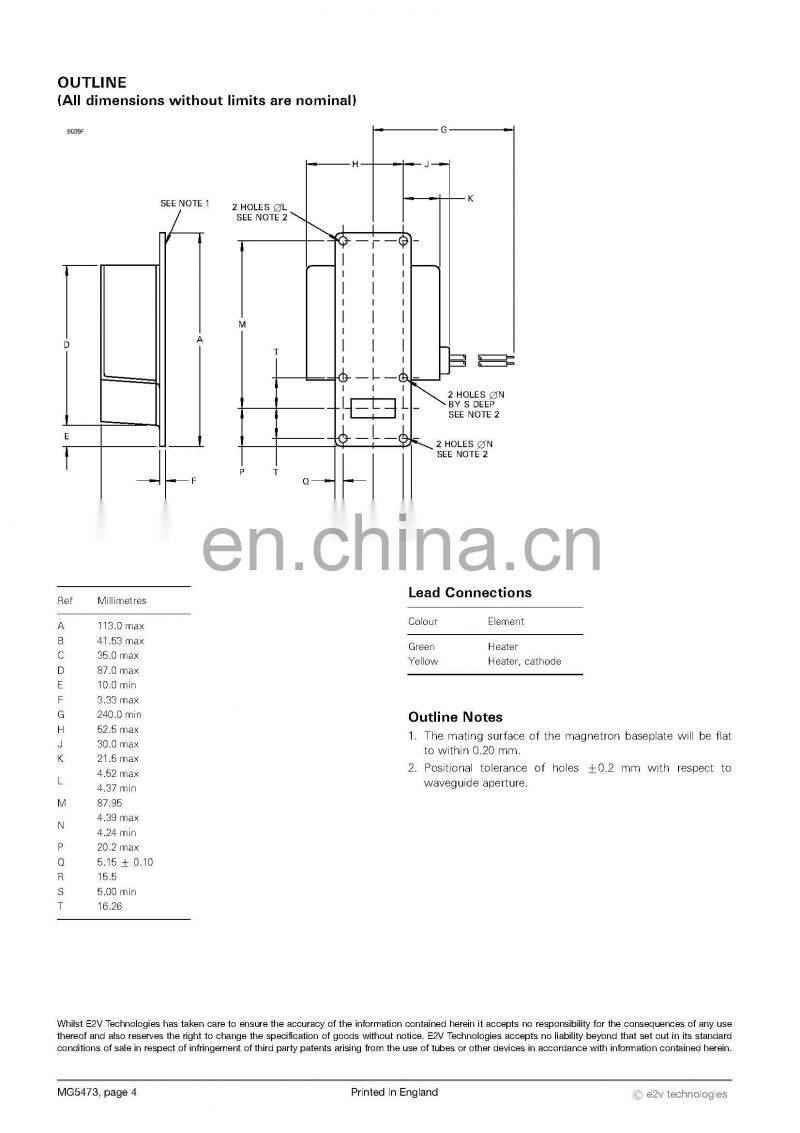 Marine electronics maritime navigation communication Furuno marine radar spare parts UK MG5473 E2V 12.5KW 9GHz X band magnetron