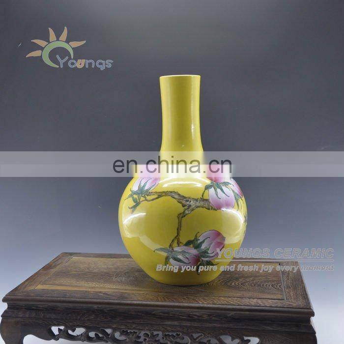 Jingdezhen Antique hand painted porcelain Yellow PEACH vases