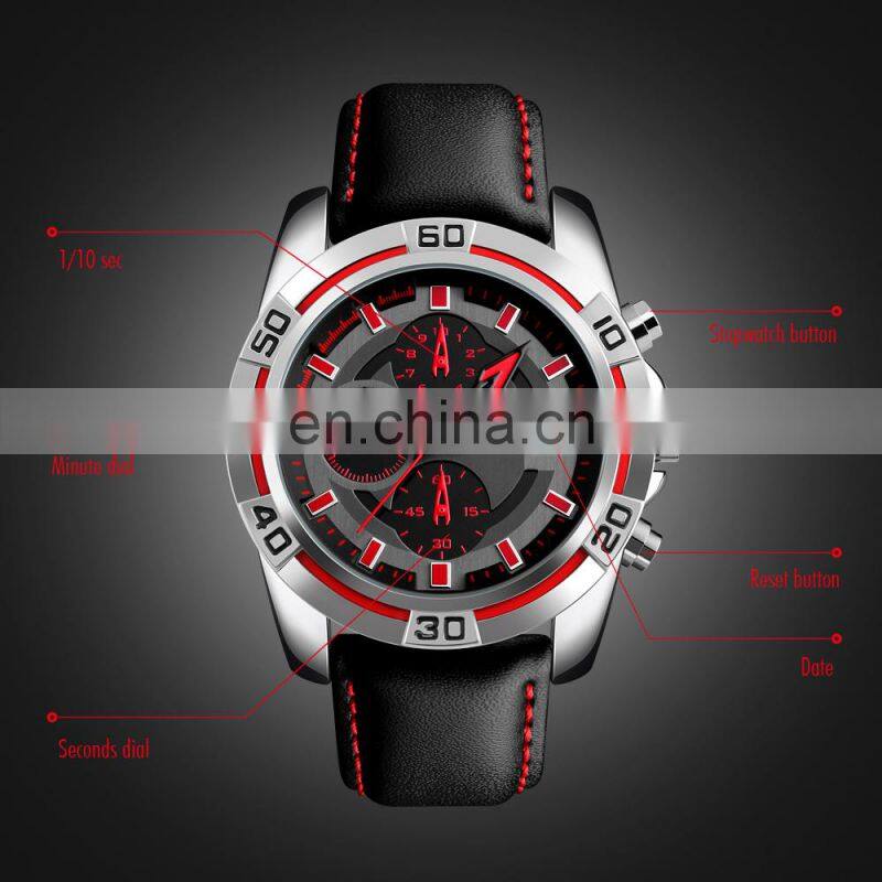 SKMEI 9156 luxury stylish quartz wrist watches men watches leather band stainless steel back