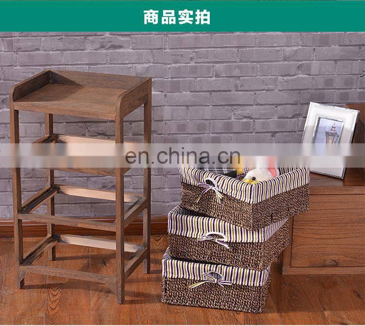 living room furniture set wooden corner cabinet with wickerwork basket