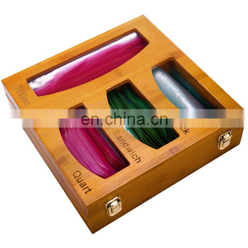 Bamboo Ziplock Bag Storage Organizer For Kitchen Openable Top Lids,Suitable For Sandwich,Gallon Quart & Snack